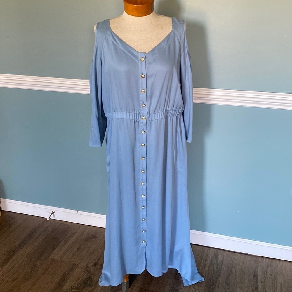 Soft Surroundings bridgette Tencel Cold Shoulder Maxi Dress-Light L - Picture 2 of 8